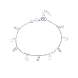 Vanbelle Sterling Silver - Rhodium Plated with 925 Stamp - Dangling Stars & Moons Bracelet - Elegant Hand Bracelet for Women - 6.5" Long + 1" Extender
