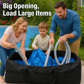 Large Storage Bag for Aboveground Inflatable Frame Pools,Heavy Duty Outdoor Pool Accessories Storage with 4 Handles,Waterproof UV-Resistant Patio Cushion Bag,51''x20''x14''