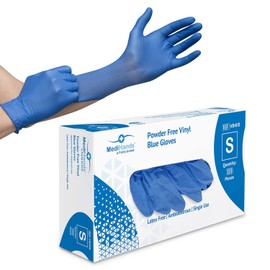 Farla MediHands Blue Small Vinyl Examination Gloves - Box of 100 Disposable, Powder-Free, Latex-Free, Protein-Free Medical Gloves - Multi-Purpose, Single-Use