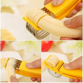 Banana Fruit Cutter Slicer Chopper for Kitchen Tools, Plastic Fruit Salad Strawberry Grapes Peeler Cutter, Chopper Pack of 1 (Yellow, One Size)