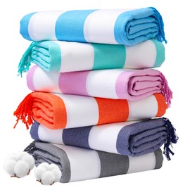 Genovega 6 Packs Oversized Turkish Beach Towel 74"x38" Thin Quick Dry Sand Free Pool Swim Towels Large XL Adult Clearance Blanket Travel Vacation Accessories Essentials Multi Stripes Grey