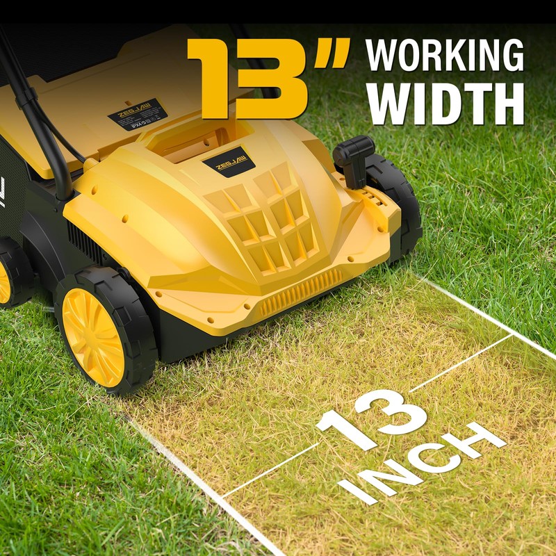 ZEGJAW Electric Dethatcher and Scarifier, 13” 12Amp Lawn Dethatcher with