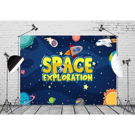 Loccor 6x4ft Fabric Outer Space Rocket Astronaut Backdrop Space Exploration Planets Stars Solar System Photography Background Space Birthday Party Decorations Newborn Baby Shower Photo Booth Props