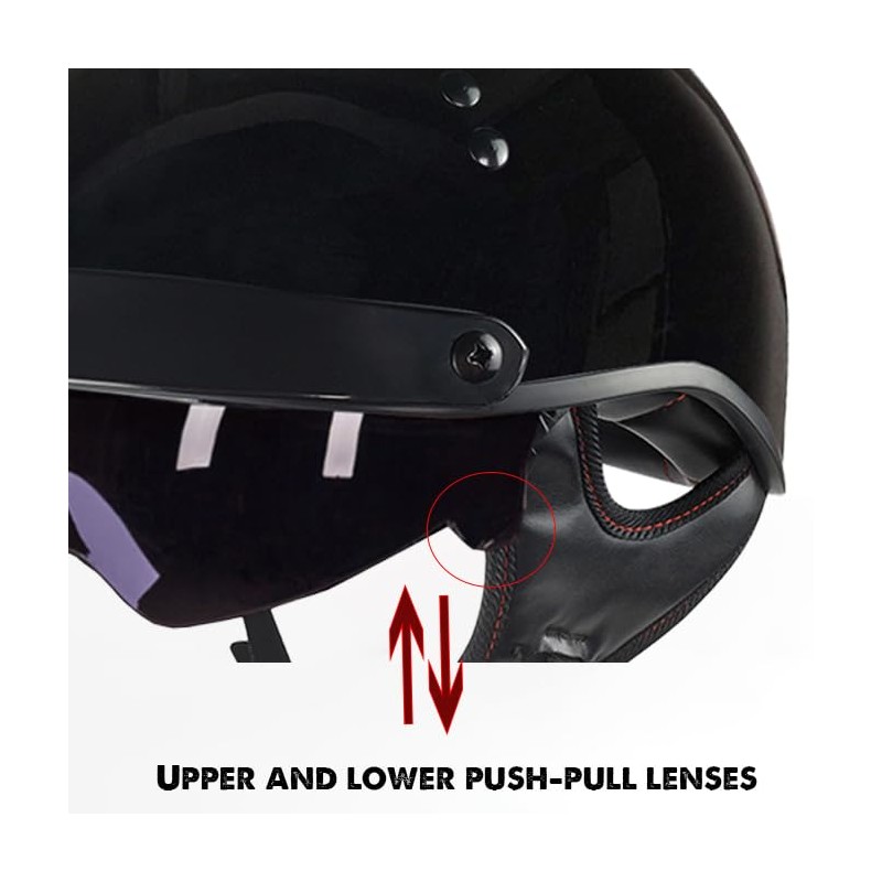 Motorcycle Half Helmet with Retractable Inner Sun Shade Quick Release