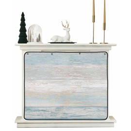 Blue Wooden Magnetic Fireplace Cover Decorative Indoor For Brick Fireplace,Insulation Fireplace Blocker Blanket Draft Stop Hot Heat,Vintage Shabby Chic Farmhouse Gradient Woodgrain 45"Wx34"H