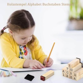 40 Pieces Wooden Stamps, Wooden Stamp Alphabet Letter Stamp Set, Alphabet Stamp Set Letters with Ink Pad, Stamp Set for Crafts, Scrapbooking, Card Making, Planner