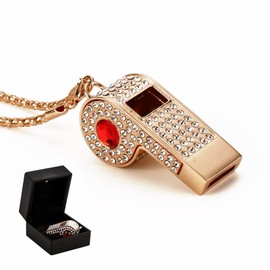 Metal Chain Rhinestone Whistle, Necklace Whistle, Suitable for Coaches, Referees,Lifeguard, Sports Activities, Adults.(Gold)
