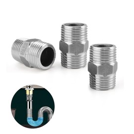 TIANLIN Double Nipple 1/2 Inch, Pack of 3 Shower Hose Adapter, 304 Stainless Steel 1/2 Inch Extension, for Valves Water Pipes and Heating Pipe Connections