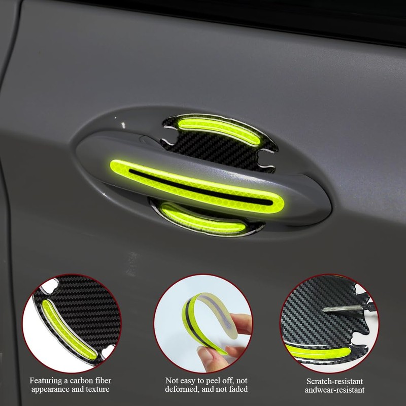 QZTYTY 8PCS Car Door Handle Protector Reflective Stickers, Universal 3D