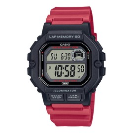 Casio WS-1400H Series Sports Gear Digital Men's Watch, 60 Lap Memory Function, Overseas Model, Black x Red WS-1400H-4AV