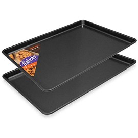 Nonstick Cookie Sheet Baking Pan - 2PC Large Metal Oven Baking Tray Mega Pan Kitchen Cooking Non-Stick Bake Trays - Stylish Metallic Black Coating PFOA PFOS PTFE - NutriChef NCLGBP16