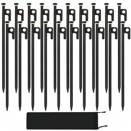 20Pcs Tent Stakes, 16in Heavy Duty Tent Stakes with Storage Pouch, Forged Steel Tent Stakes Heavy Duty, Metal Stakes for Tent Used on Rocks, Grassland, Snowfield(20Pcs 16in Stakes)