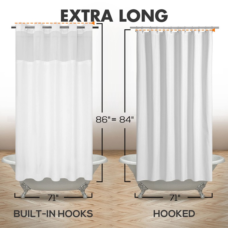 Extra Long No Hook Slub Textured Shower Curtain with Snap-in