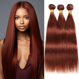 Reddish Straight Bundles Human Hair Color 33 Copper Red Brown Straight Bundles Human Hair Double Weft Remy Hair Bundles Brazilian Human Hair Bundles Silky and Soft 10 12 14 inch 3 Bundles