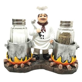 Chef Alton Double Cauldron Stew Soup Specialist Salt Pepper Shaker Holder Figurine Stand for Kitchen Hosting Cook Hobbyist