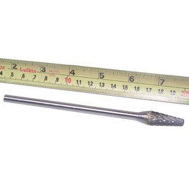 Canadian Tool and Supply 1/2-Inch x 1-1/8-Inch Extra Long Reach Taper 14° w/Radius End Carbide Bur Double Cut 1/4-Inch Shaft L6 (SL-4-DL)