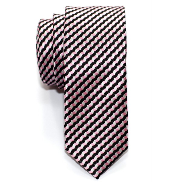 Retreez Wavy Zig Zag Stripe Pattern Woven Skinny Tie -