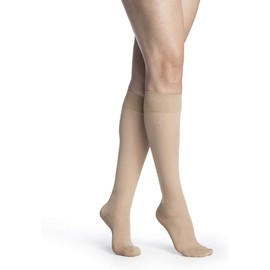 SIGVARIS Women’s Style Medium Sheer 750 Closed Toe Calf-High Socks 20-30mmHg - Natural Beige - Large Long
