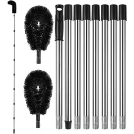 10.5FT Gutter Cleaning Tools from The Ground, Adjustable Rain Gutter Cleaning Brush with Pole, Long-Reach Gutter Cleaner & Brush, Ladder-Free Removal of Leaves, Branches & Debris