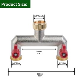 MYPURECORE Brass 2-Way Garden Hose Tap Splitter with PTFE Tape – Durable 3/4" Outdoor Tap Connector with Individual Valves | Brass Hose Connector for Garden Irrigation, Hosepipe Fittings & Adapters