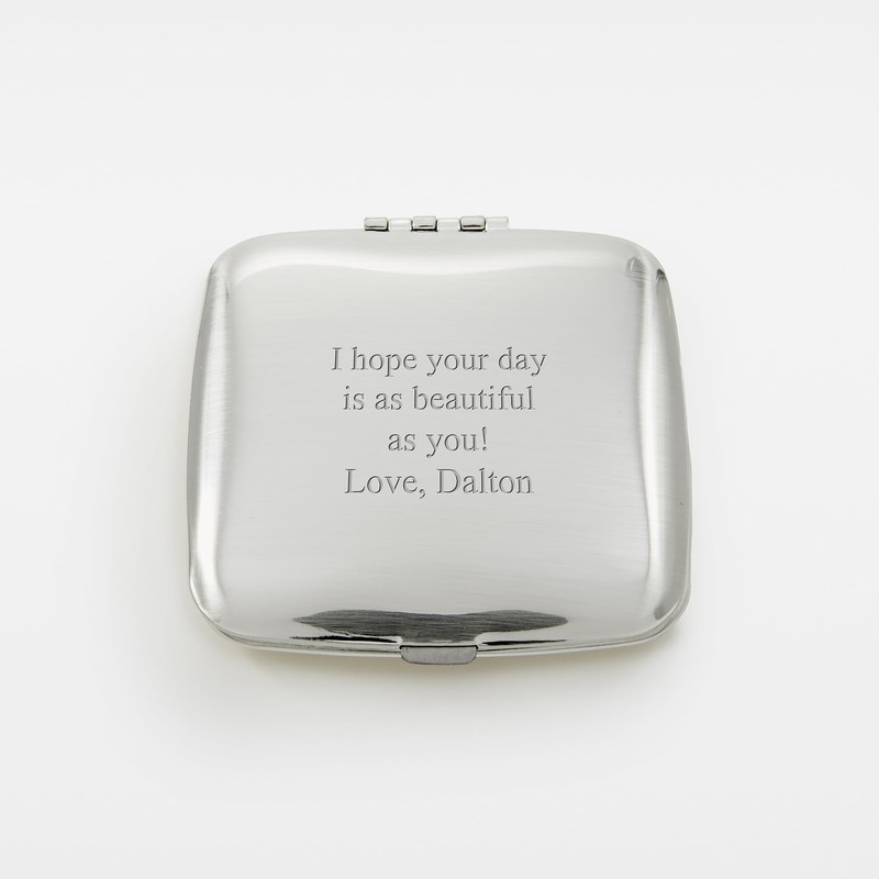 THINGS REMEMBERED Engraved Silver Leaves and Vines Compact Makeup Mirror