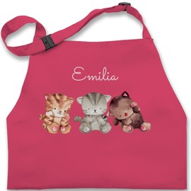 Geschenk mit Namen personalisiert by Shirtracer - Children's Apron for Boys and Girls - Cat - 3 Cats with Name Cat Motif Baby Cats, 1 Pink