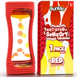BUNMO Liquid Motion Bubbler Sensory Toy - Calming Fidget Toy for Kids & Adults, Textured Silicone Bubble Timer with Mesmerizing Liquid Flow Sensory Bottles - Small Red