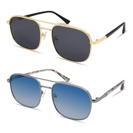 Appassal Retro Trendy Aviator Polarized Sunglasses Men Women Vintage 70s Square Stylish UV400 Frame AP3663 Gold&Silver