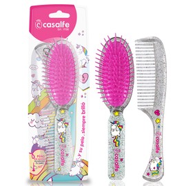 Casalfe 3466 Detangler Brush + Comb Unicorns and Glitter - Dryer-Safe, Transparent with Glitter