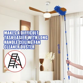 CALBEAU Ceiling Fan Cleaner Duster with 80 inch Extention Pole, Fan Duster for High Ceiling Fan Blades, Bendable and Washable Chenille Duster for Cleaning Hard to Reach Area