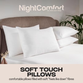 Night Comfort Medium Support Standard Pillow Perfect for Back and Side Sleepers, Pack of 4 - Hypoallergenic Silky Microfibre Rebounce Pillow, Hollowfibre Filled
