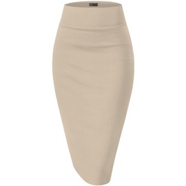 Hybrid & Company Women's Premium Nylon Ponte Stretch High Waist Pencil Suit Skirt Below Knee KSK45002 1073T Stone S