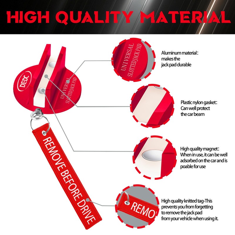 DEDC Universal Aluminum Grooved Magnetic Jack Pad Red 1 Pc,