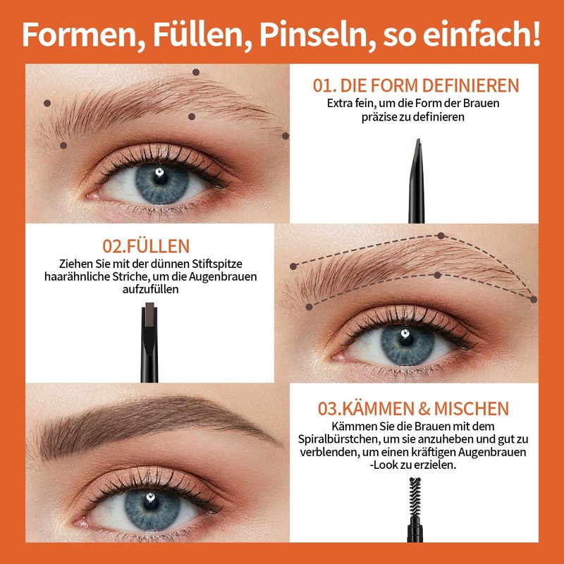 Noerrors Eyebrow Pencil Microblading in Dark Brown, Precise Slim Fine
