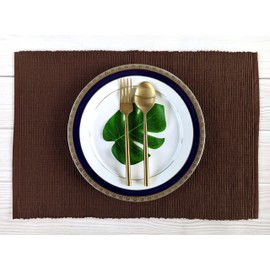 100% Cotton Ribbed Placemats - Set of 4-13 x 19.5 Inches - Brown - Everyday/Thanksgiving/Fall Cloth Table Mats - Thick Construction, Washable & Reusable Cloth Place Mats - by AVKA Studio
