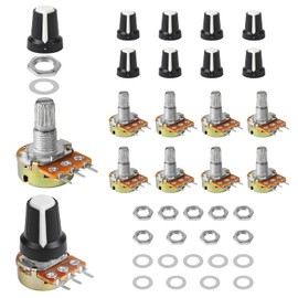 EFUTURETIME 10 x Potentiometers (B1K 2K 5K 10K 20K 50K 100K 250K 500K 1M Ohm), Rotary Potentiometer Linear 3 Ports with 10 White Plastic Knobs, Washer and Nut