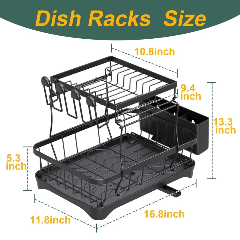LIYI Dish Drying Rack,Large Dish Rack for Kitchen Counter,2-Tier Dish