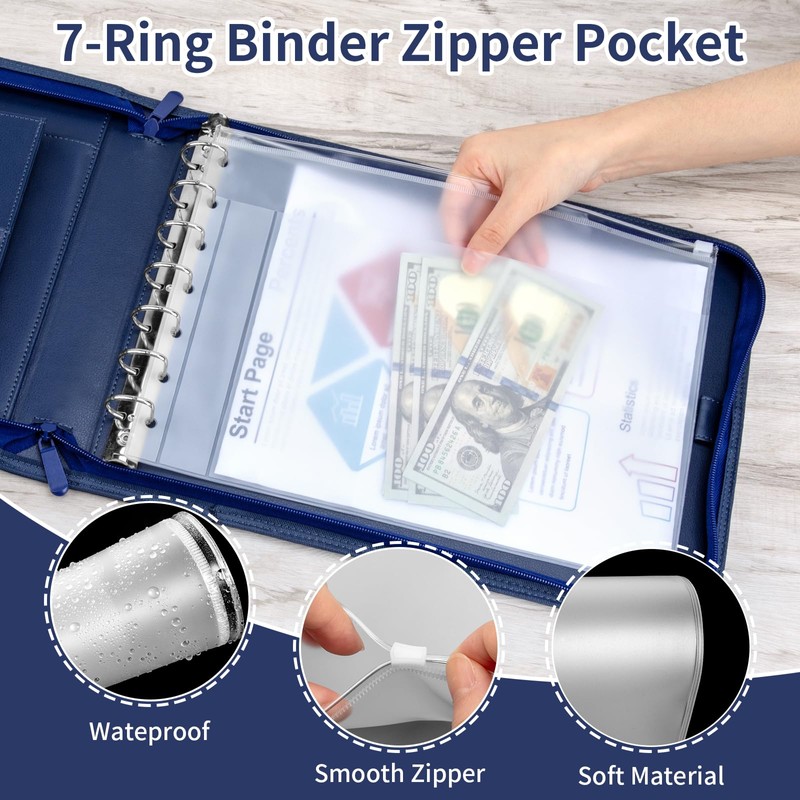 Smarpau 7 Ring PU Leather Check Binder with Zipper Pouch,