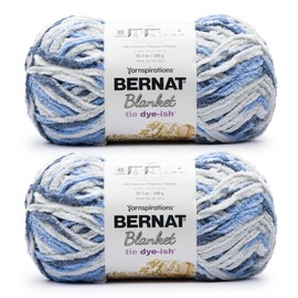 Bernat Blanket Tie Dye-Ish Blue Skies Yarn - 2 Pack of 10.5oz/300g - Polyester - #6 Super Bulky - 220 Yards - Knitting & Crochet