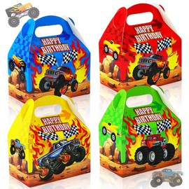 16 Pcs Monster Truck Goodie Bags, Goodie Gift Boxes for Monster Truck Birthday Party Candy Boxes Supplies Decorations Favors