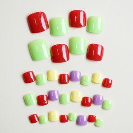 YONAIL Short False Toenail Tips Press On Toenails for Women and Girls Acrylic Fake Toenails Art Tips with Glue Stick On Toenails Artificial Feet Nails Pedicure 24pcs/set