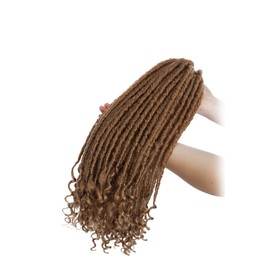 Straight Goddess Faux Locs With Curly Ends Ombre Braiding Locs Synthetic Crochet Braiding Hair Extensions Dreadlocks For Braids 3 Packs - Coffee Brown