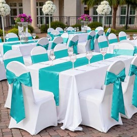 MDS 5 unidades Boda 30,5 x 274,3 cm satén camino de mesa Decoración Boda Banquete más de 30 Color, Verde azulado, 1