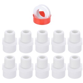 QUARKZMAN Pack of 10 3/4 Inch PVC Sleeve Adapter Pipe Fitting Suitable for SCH40 Slip Coupling Male to Male Thread Pipe Coupling Connector with Sealing Tape, Socket x NPT Male, White