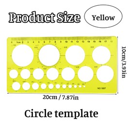 LOKUNN Circle Template for Drawing, Yellow Ruler Quilling Tool, Round Hole Ruler Tool, Multi-Function Round Plastic Geometric Stencil Rulers Drawing Set for Studying, Designing, Office