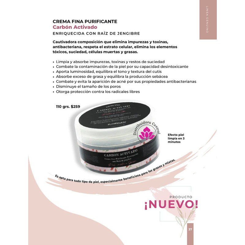 Crema Fina Purificante Carbon Activado Florigan® 110grs.