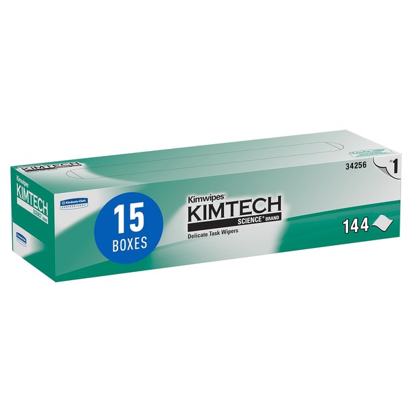 Kimtech 34256CT Kimwipes Delicate Task Wipers, 1-Ply, 14 7/10 x 16 3/5, 140 per Box (Case of 15 Boxes)