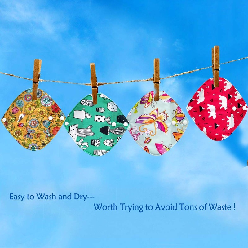 ZCOINS 4 Pieces Reusable Panty Liners Cloth Sanitary Pads Light