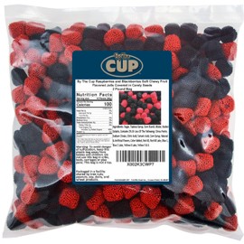 By The Cup Raspberries and Blackberries Soft Chewy Fruit Flavored Jells Covered in Candy Seeds, 2 Pound Bag