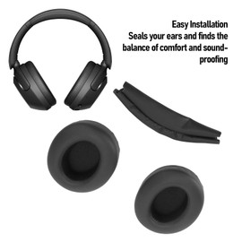 Replacement Ear Pads, Memory Foam Noise Isolation Easy Installation Ear Cushions with Protein Leather Sponge Material Headband Cover, for WH XB910N Headphone (Black)